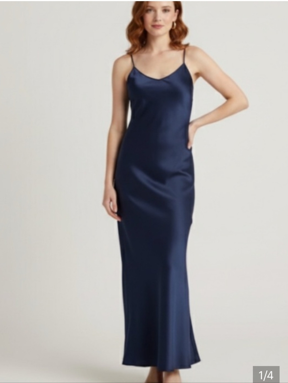 Quince Navy Blue Maxi Silk Slip Dress